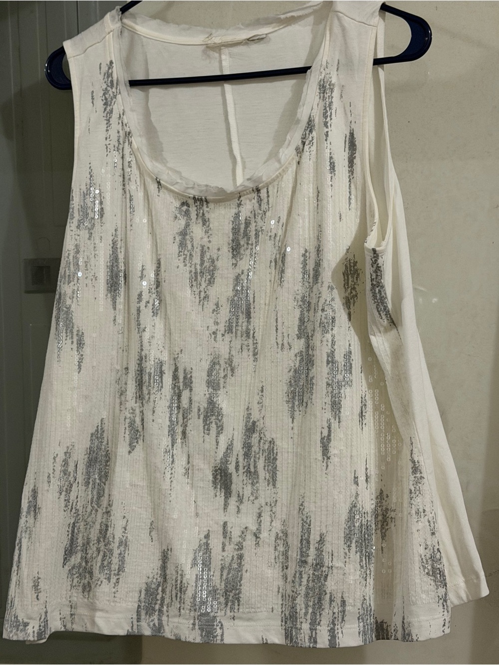 American Vintage White Tank Top with Silver Sequin Accents
